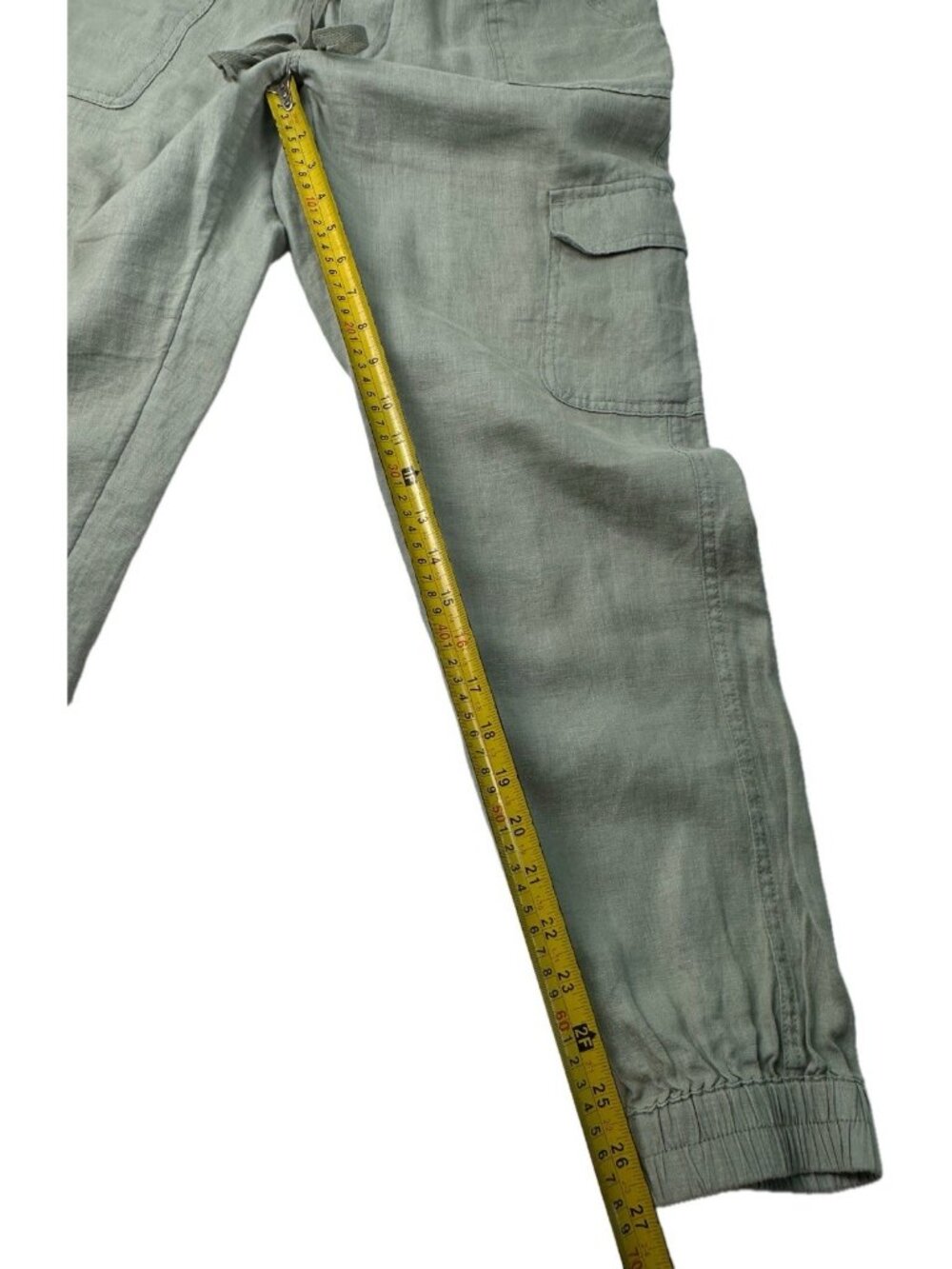 Nicole Miller 100% Linen Casual Cargo Pockets Drawstring Jogger Pants S Green - Picture 4 of 8